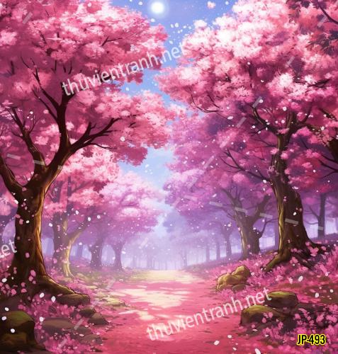 Tranh dán tường hoa anh đào-JP-493 - Tranh tường chất lượng cao